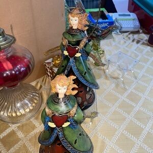 2 Metal Art Punched Angel Of Peace Garland Votive Candle Burner 10” Tall